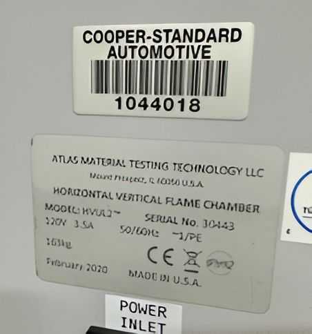 ATLAS HVUL2 MODEL FLAMMABILITY CHAMBER - MATERIAL TESTING