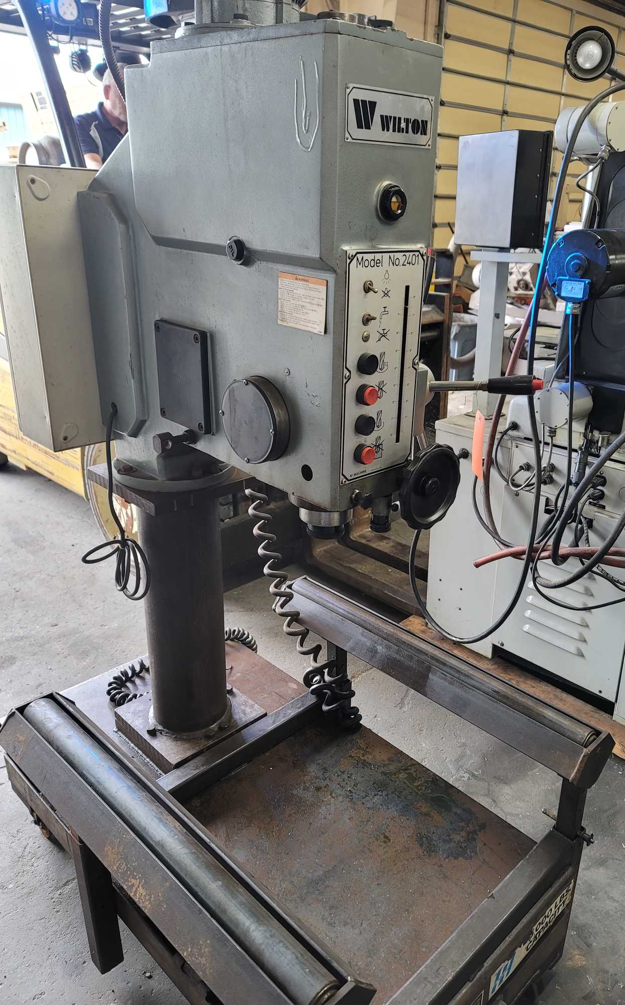 WILTON 2401 GEARED HEAD DRILL PRESS W/ POWERED DOWN FEED & CUSTOM TABLE W/ ROLLERS - UPRIGHT DRILL PRESSES