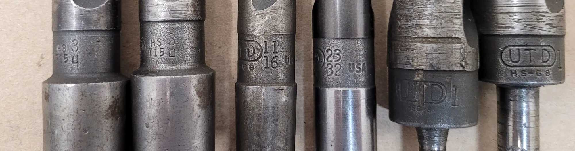 UTD HSS TWIST DRILL SET, 6 PIECES, 11/16"-1", MT2/MT3 TAPER AND STRAIGHT SHANKS - MACHINE TOOLING