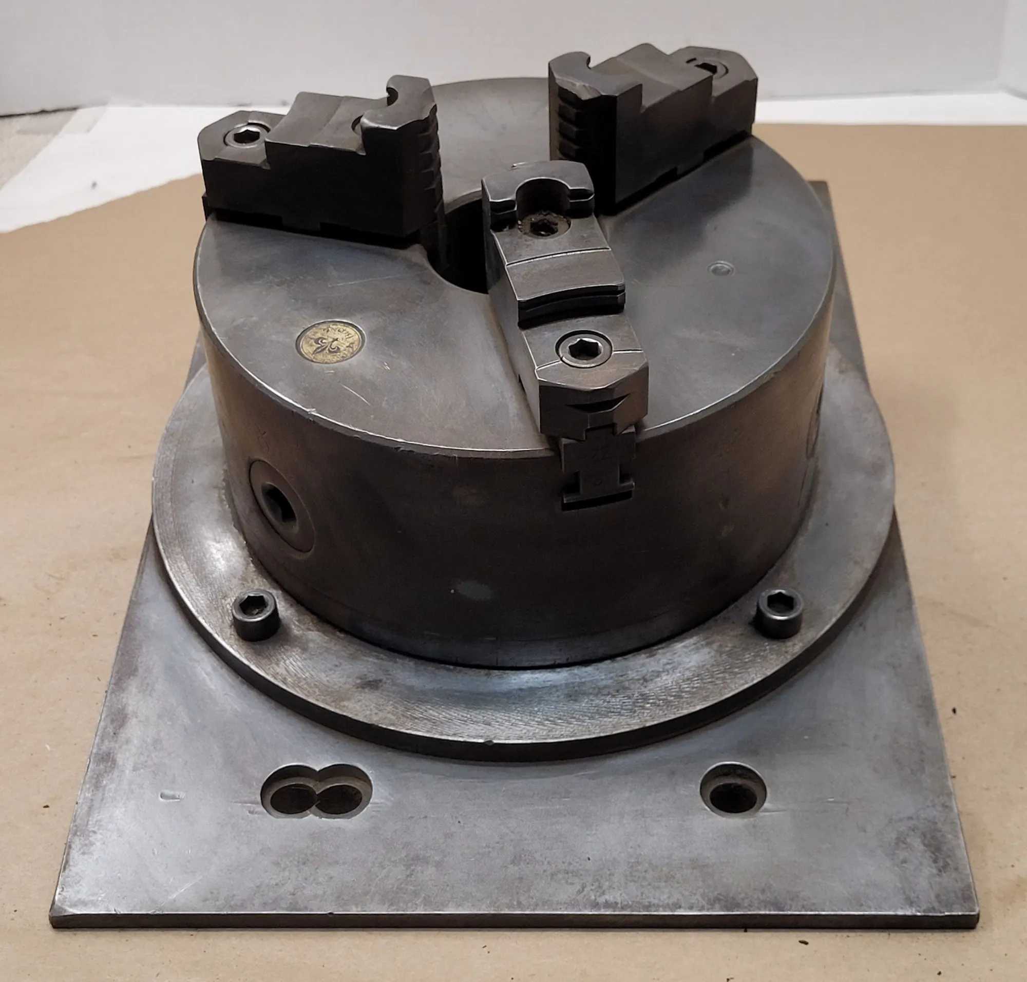 LE BLOND 8IN - 3 JAW CHUCK W/ ANGLE PLATE (8" DIAMETER, 3 JAWS, 2" CENTER HOLE, 14X10X4 PLATE) - MACHINE TOOLING