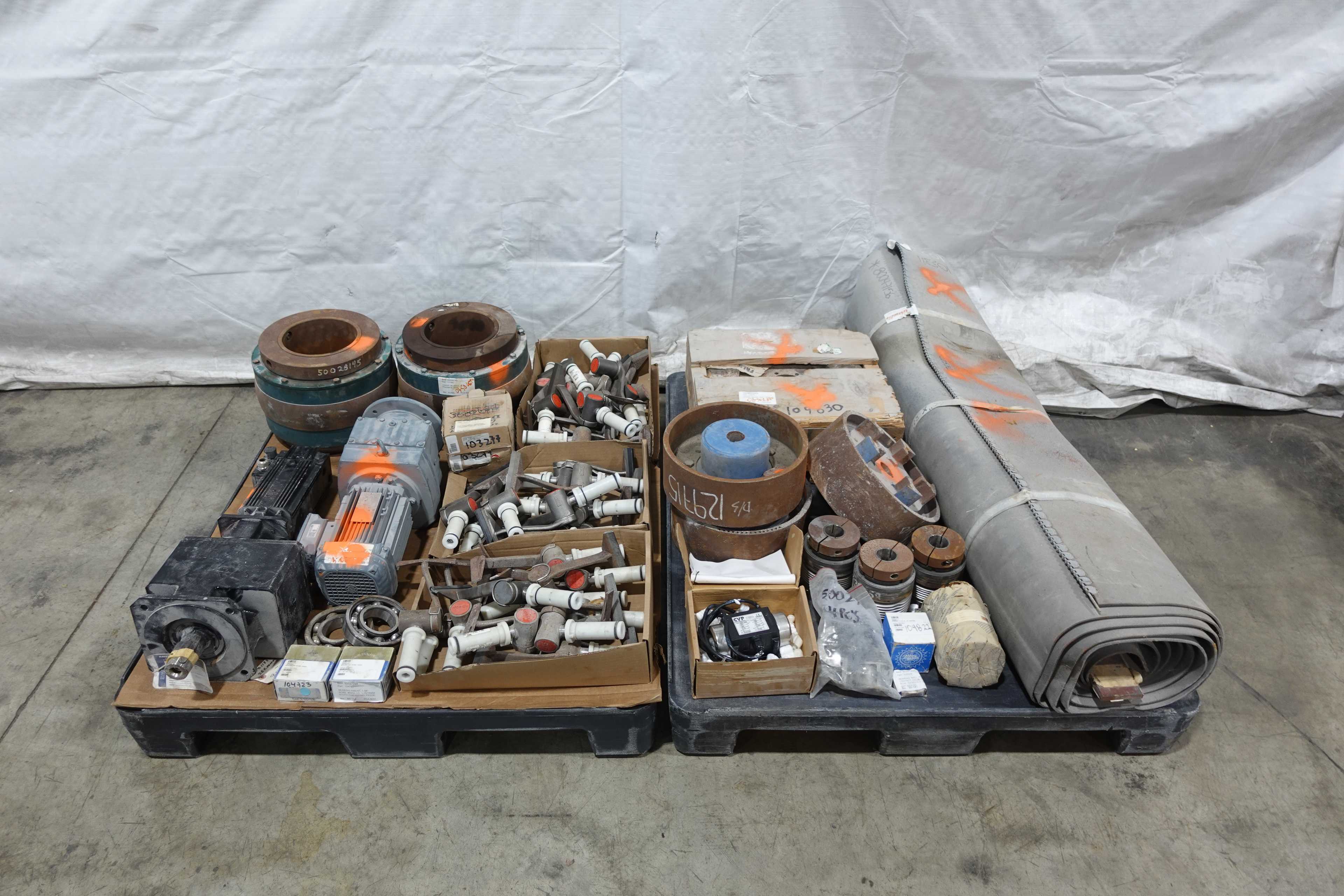 2 PALLETS OF ASSORTED POWER TRANSMISSION REPLACEMENT PARTS, CONVEYOR, BEARINGS, GEARMOTORS - POWER TRANSMISSION
