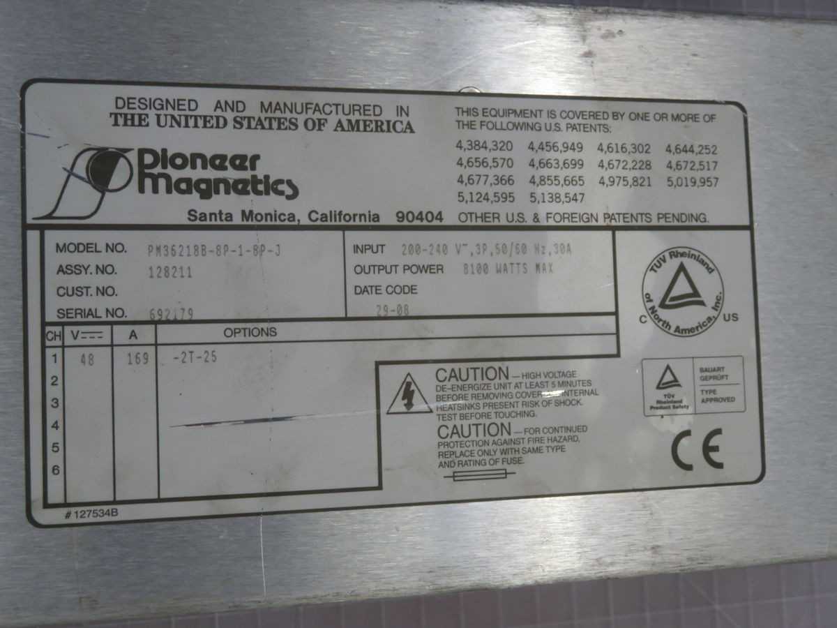 PIONEER MAGNATICS PM36218B-8P-1-8P-J, PS, 3PH 200-240V 50/60HZ IN, 48V 169A 8100W OUT - POWER SUPPLIES