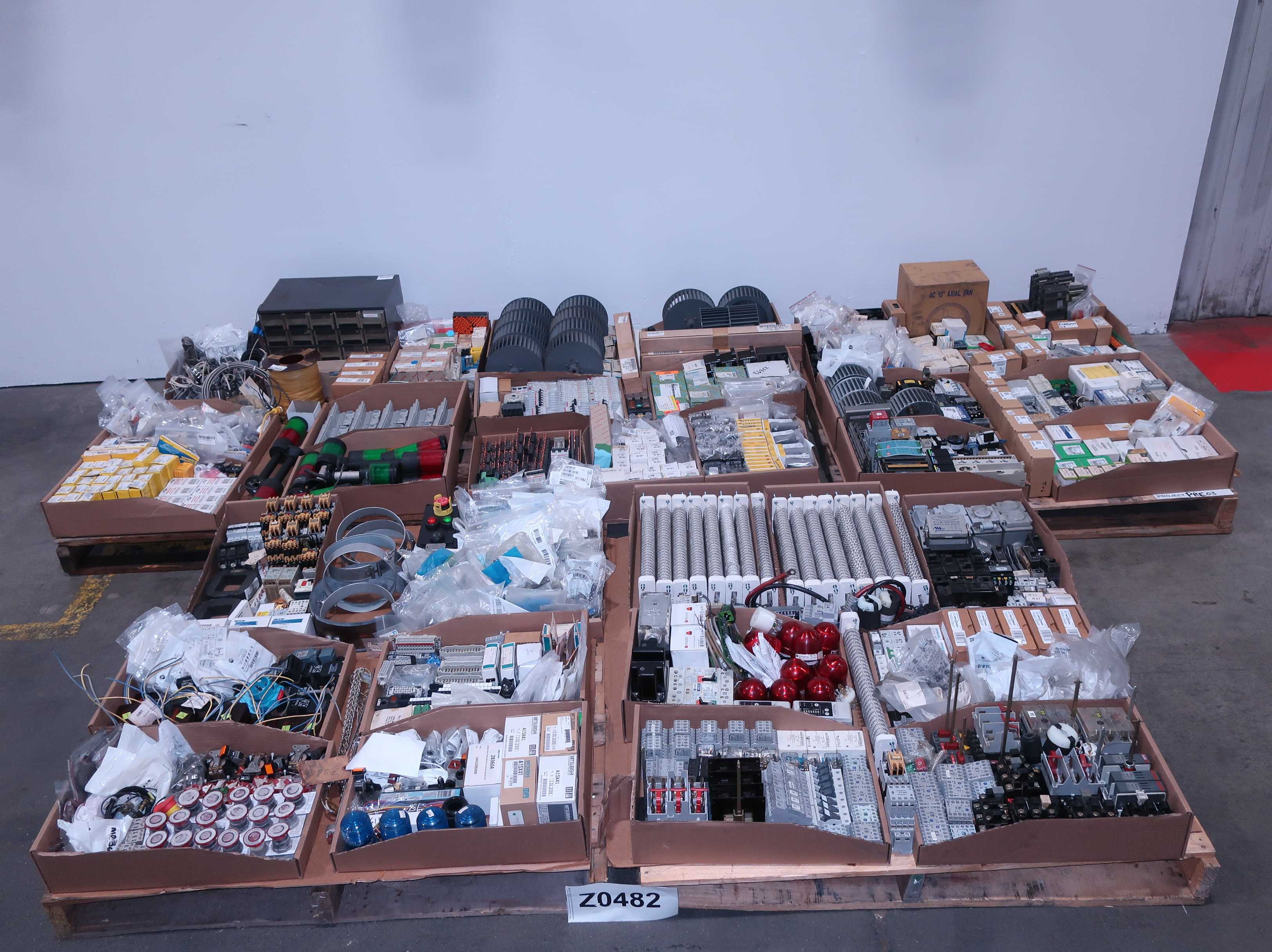 5 PALLETS OF ASSORTED ELECTRICAL - ELECTRONIC COMPONENTS