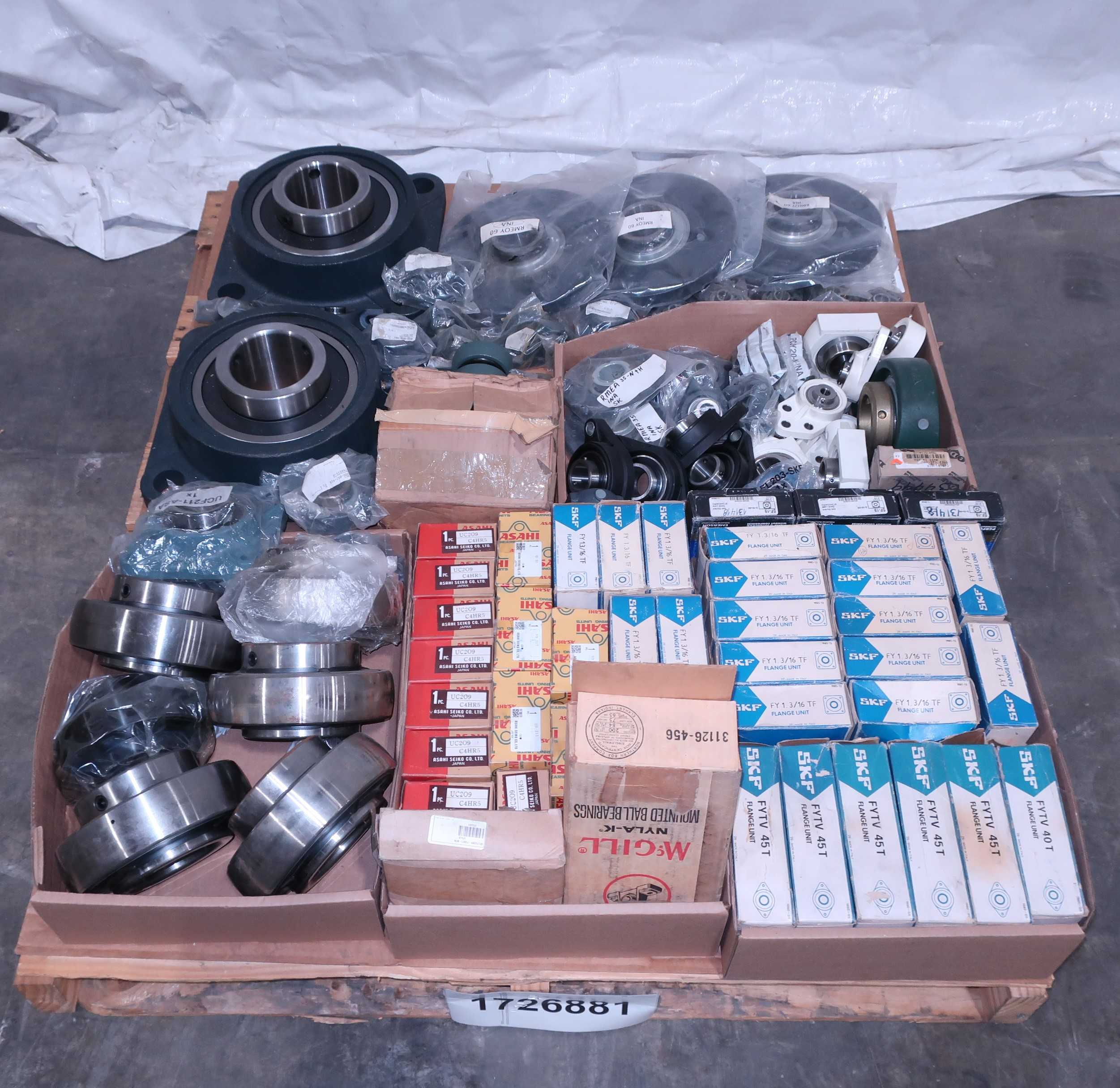 SKU 1726881 - PALLET OF ASSORTED MOUNTED BEARINGS,  SKF, ASAHI, INA, TIMKEN, DODGE, MCGILL, NTN - BEARINGS