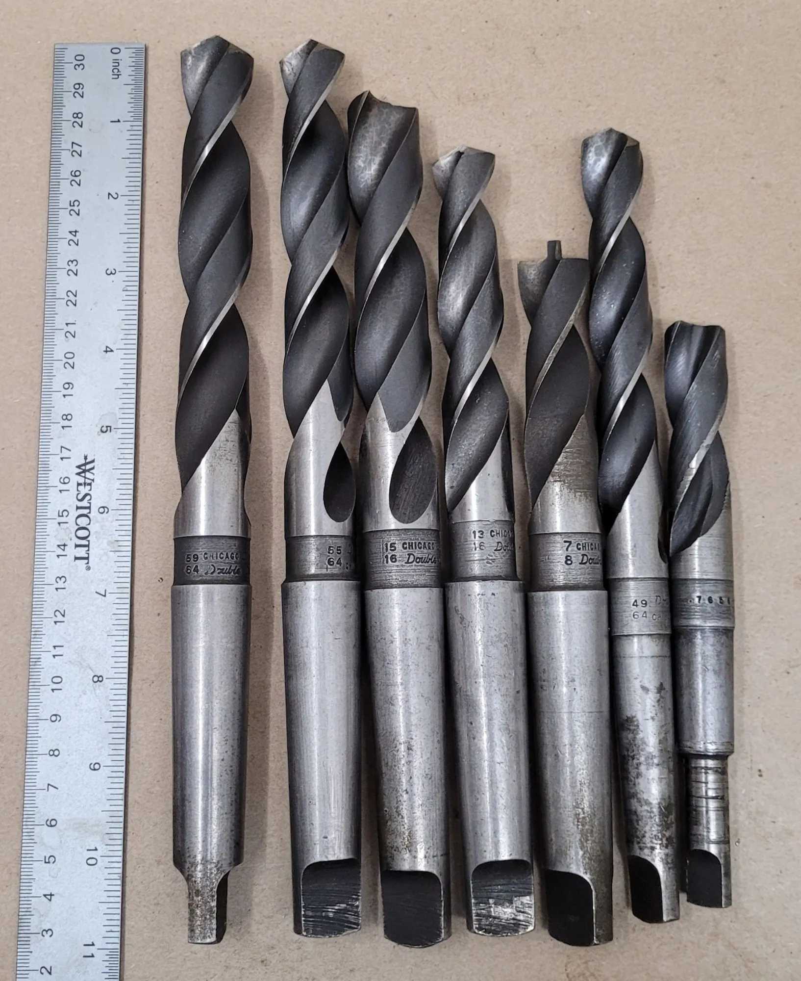 CHICAGO-LATROBE 7-PIECE HSS TWIST DRILL SET, MT2, MT3 & STRAIGHT SHANKS, 49/64" TO 59/64" - MACHINE TOOLING