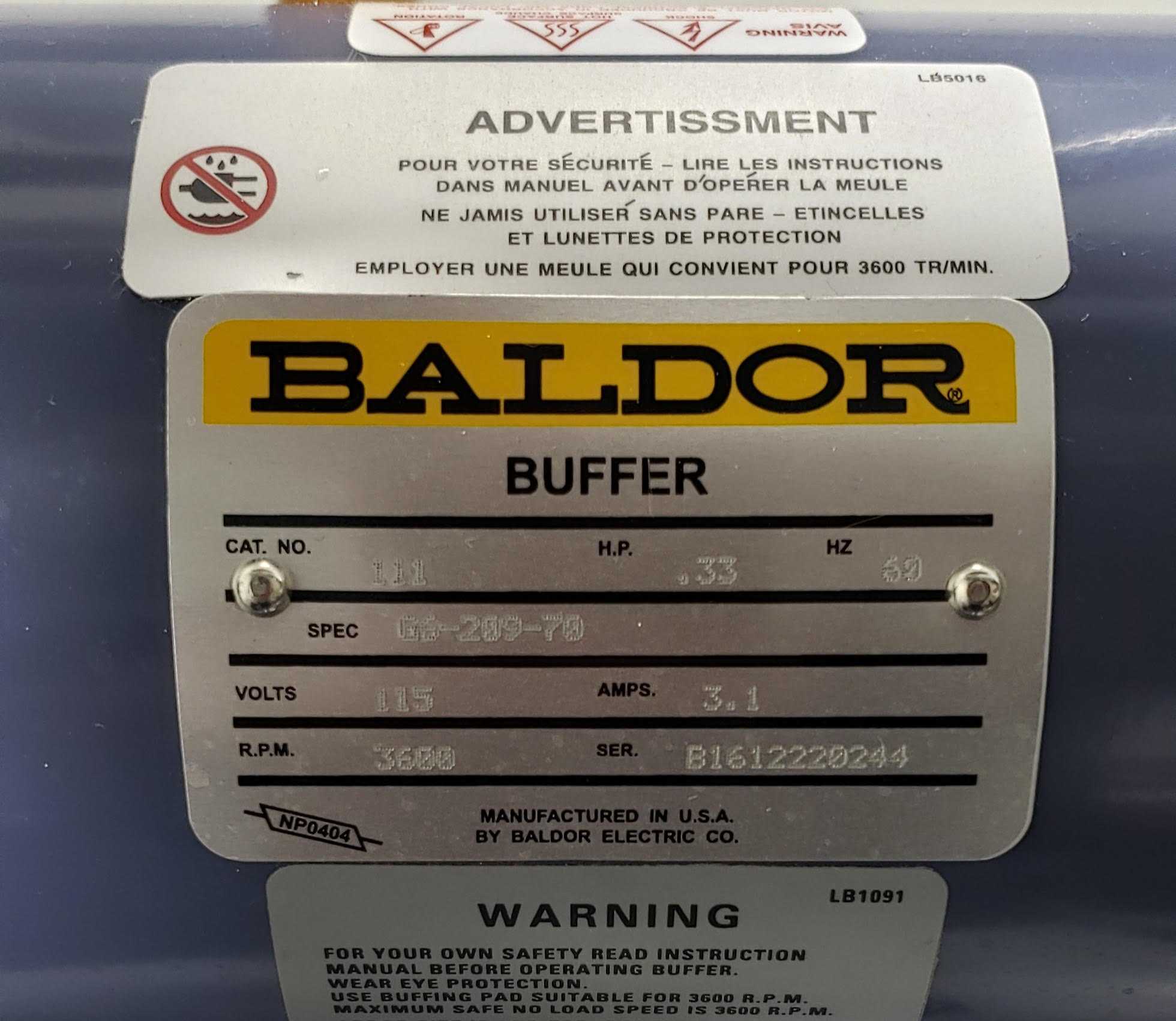 BALDOR BUFFER CLEANING MACHINE - CLEANING MACHINES