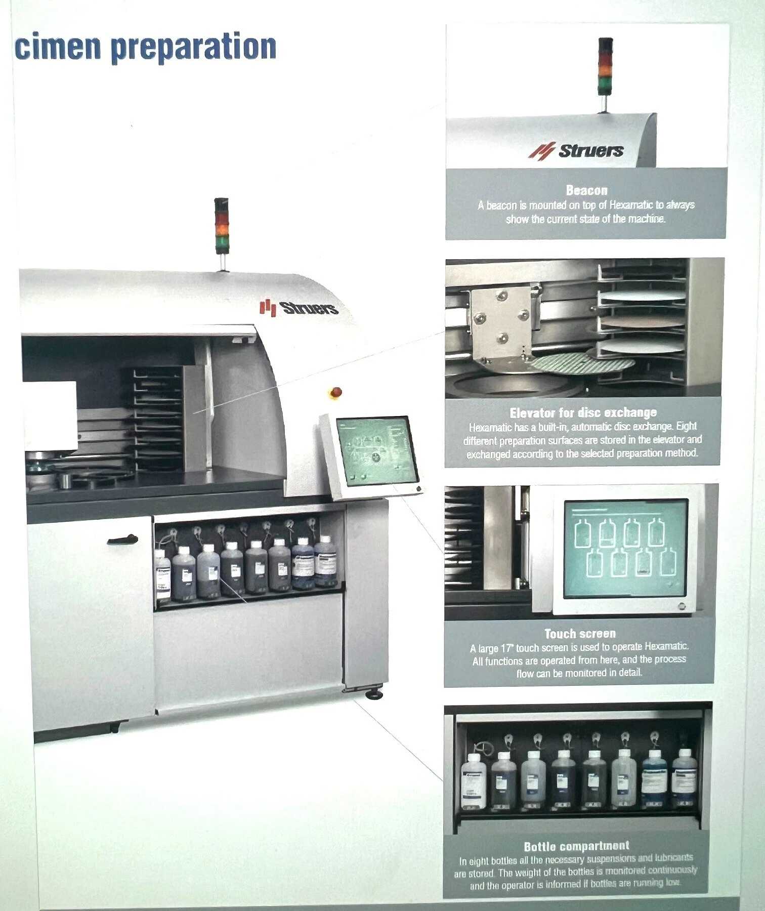 2015 STRUERS HEXAMATIC LAB PREP MACHINE, AUTOMATIC GRINDING & POLISHING, 8 DISC, PC CONTROL - LAB & SCIENTIFIC