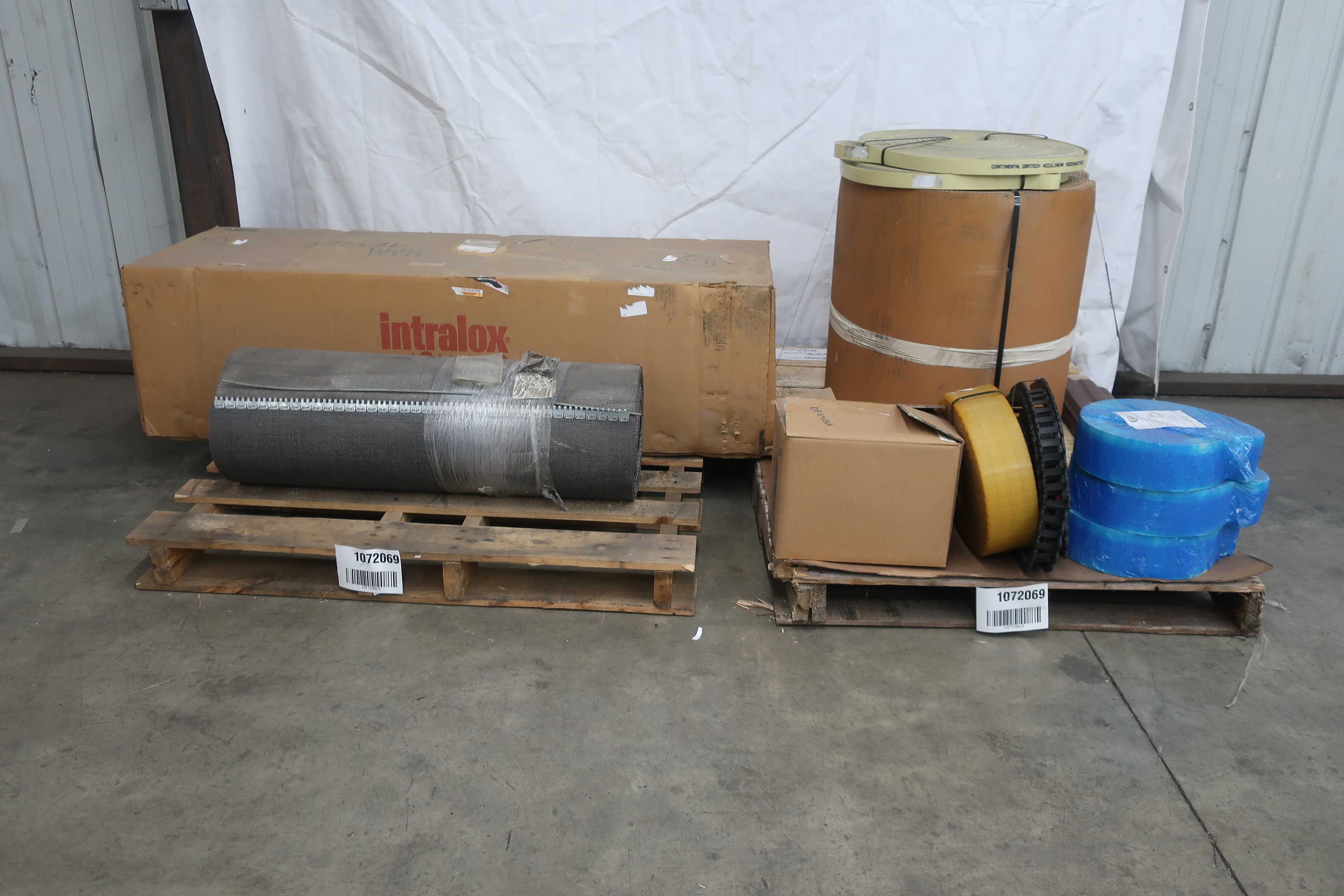 2 PALLETS OF ASSORTED CONVEYOR BELTS - CONVEYOR PARTS