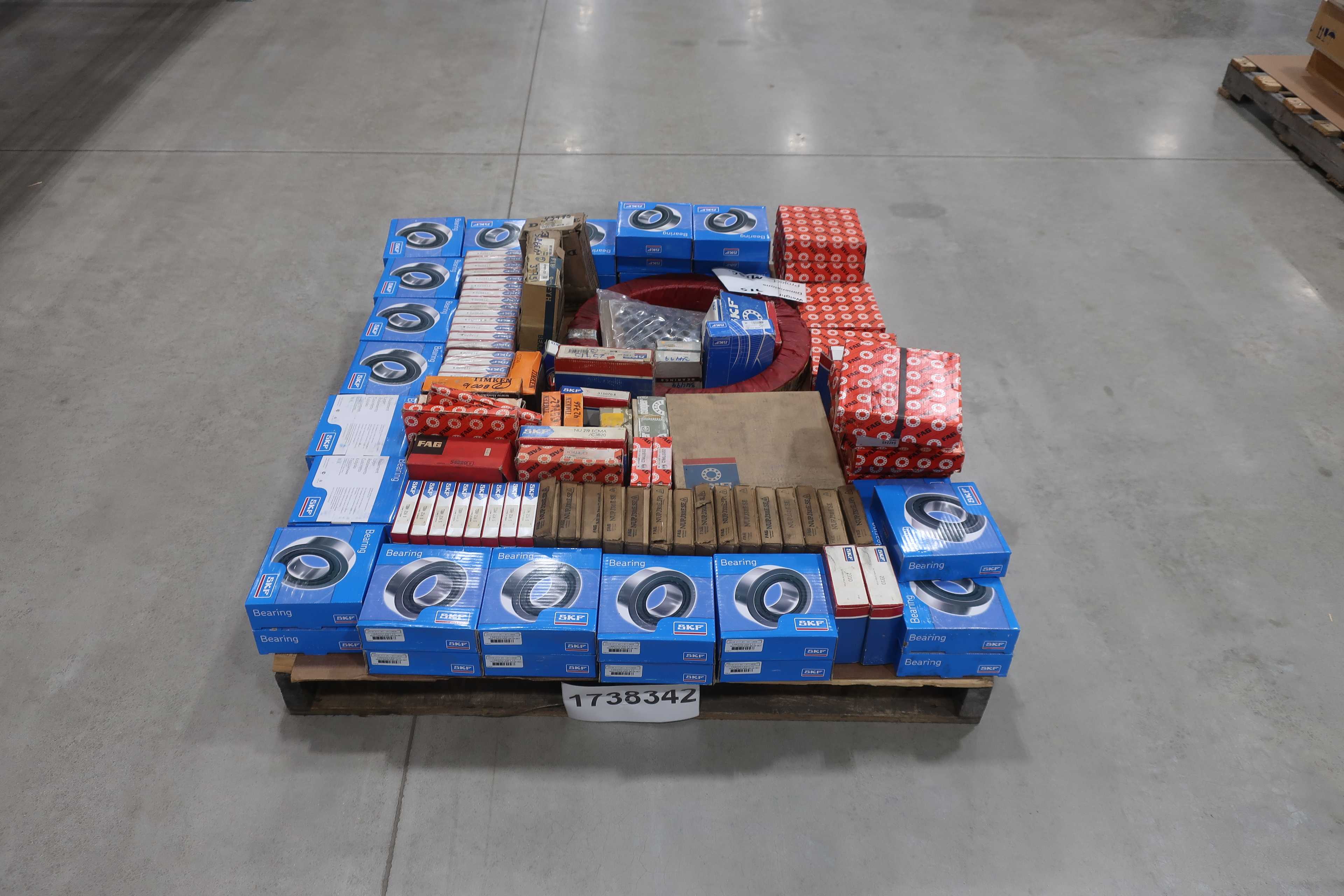 SKU 1738342 - PALLET OF ASSORTED BEARINGS, SKF, FAG, TIMKEN, DODGE, FYH, COOPER, IKO, NSK