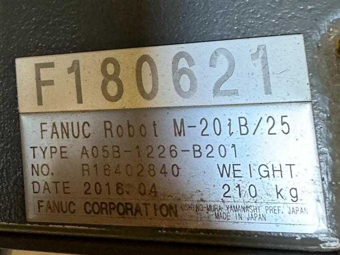 2016 FANUC M-20IB/25 ARTICULATED ROBOT, 25KG PAYLOAD, 1853MM REACH, R-30IB CONTROL - ARTICULATED ROBOTS