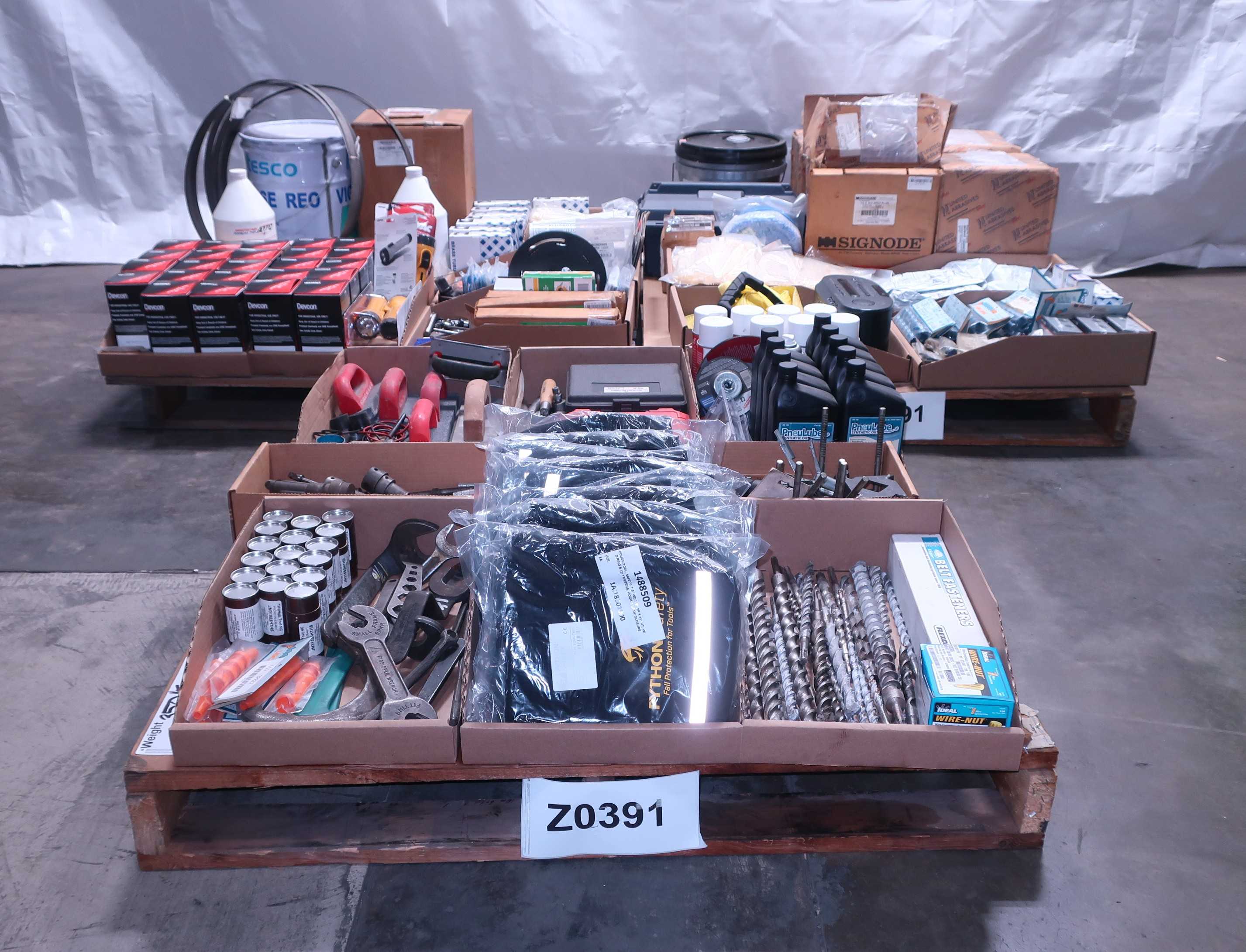 3 PALLETS OF ASSORTED SHOP SUPPLIES - TOOLS