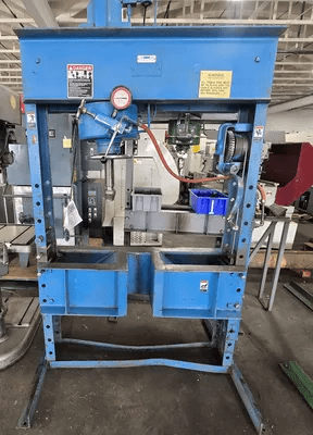 DAKE 906475 75 TON AIR HYDRAULIC H-FRAME PRESS W/ RAILS & SPECIAL DESIGN TABLE - HYDRAULIC PRESSES