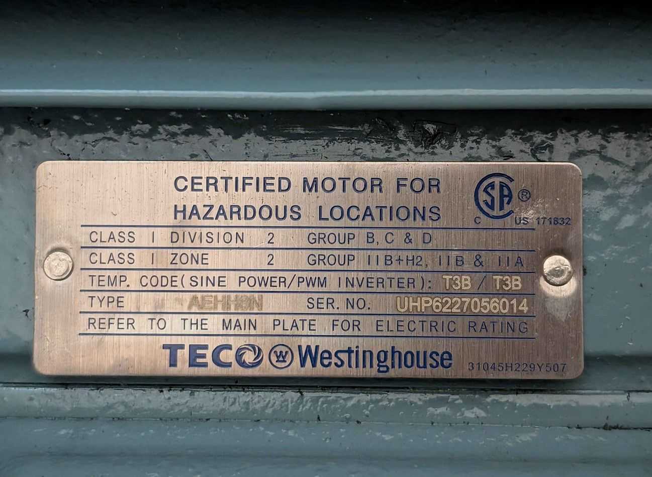 15 HP TECO WESTINGHOUSE AEHH8N ELECTRIC DRIVER - MOTOR DRIVES