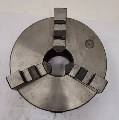 BUCK LATHE CHUCK, 8" OVERALL DIAMETER, 3 JAW, 2-1/4" CENTER HOLE - MACHINE TOOLING