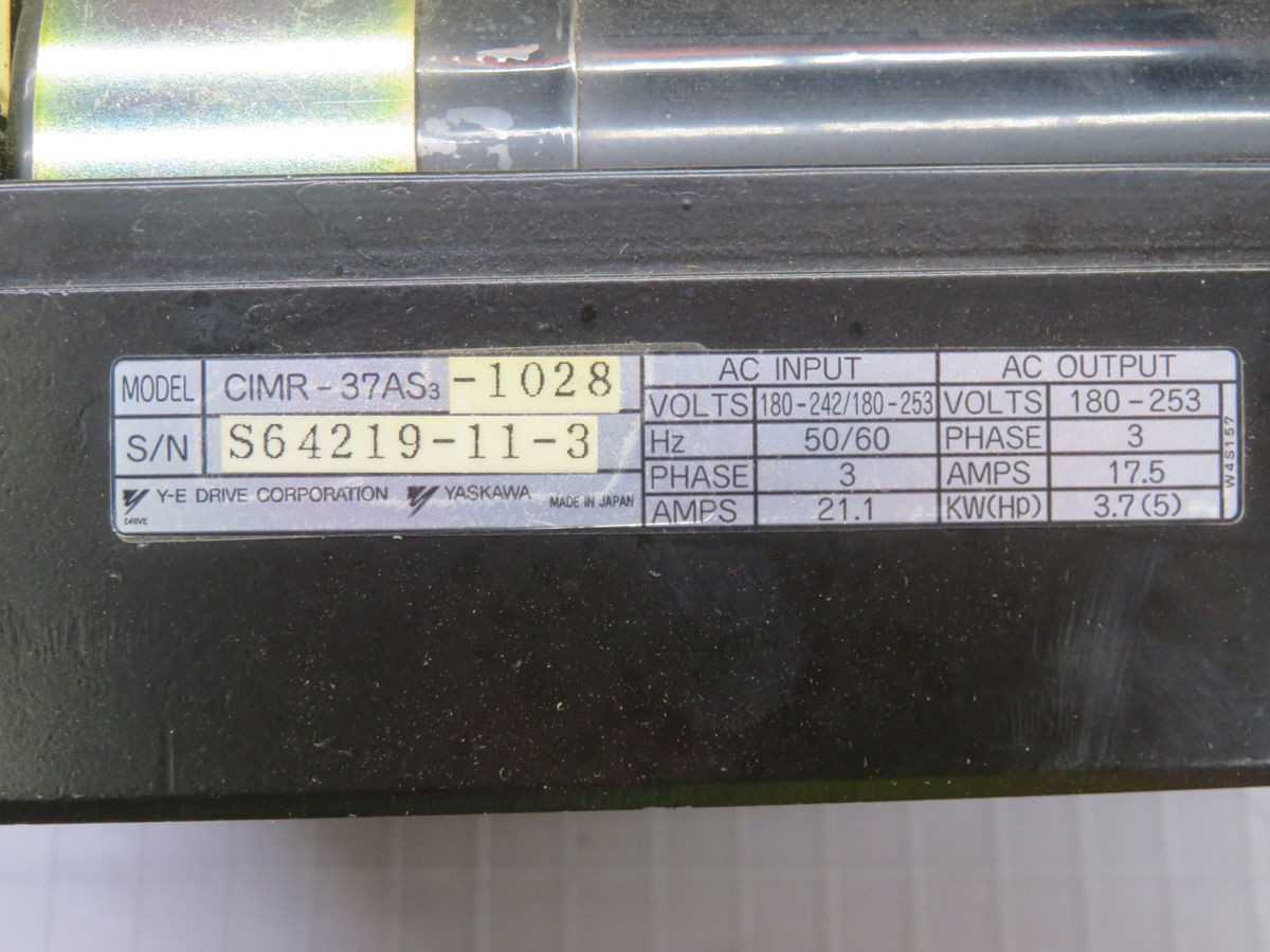 YASKAWA CIMR-37AS3-1028 INVERTER, 3-PHASE, 3.7 KW POWER, 180-253V OUTPUT, 0.1-400 HZ FREQ - AC VFD DRIVES