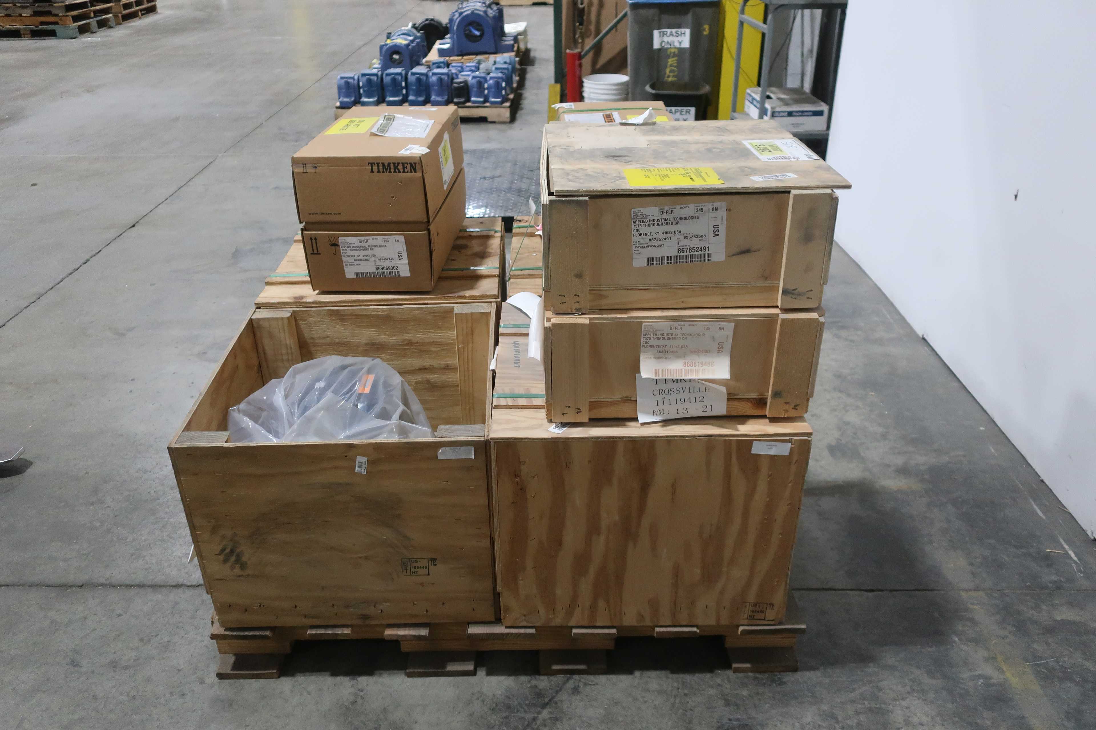 SKU 1749115 - PALLET OF ASSORTED TIMKEN ROLLER BEARINGS AND PILLOW BLOCK HOUSING - BEARINGS