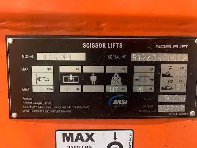 2022 NOBLELIFT SC2632EN SCISSOR LIFT - SCISSOR LIFTS