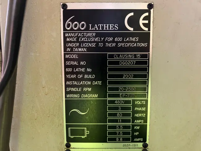 2002 COLCHESTER CLAUSING 15" MANUAL LATHE - undefined