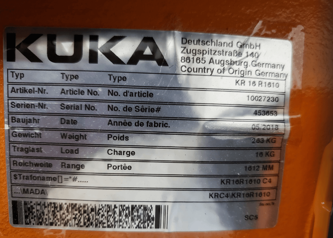 2018 KUKA KR16 R1610 ROBOT & CONTROLLER ASSEMBLY - ARTICULATED ROBOTS