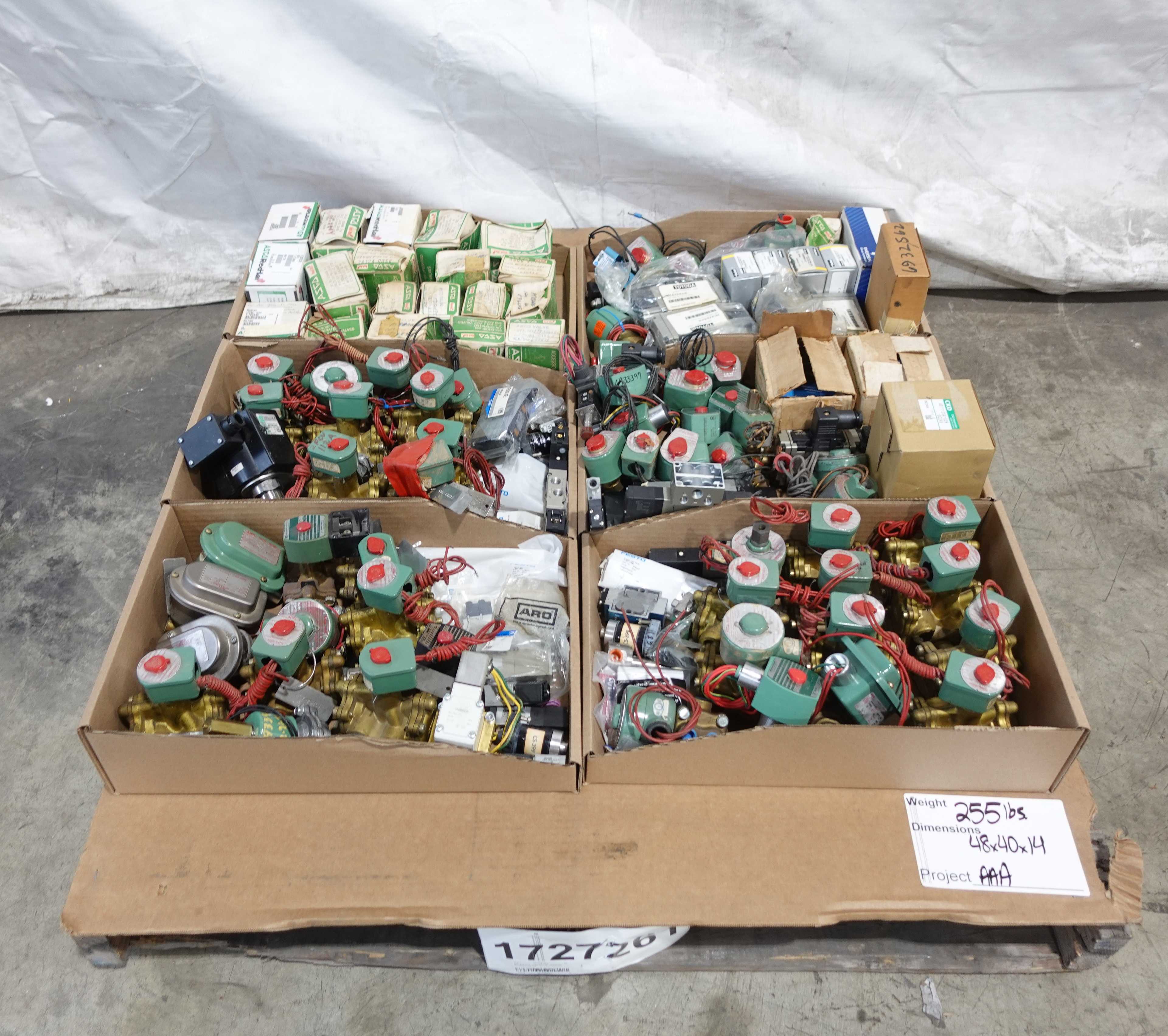 SKU 1727261 - PALLET OF ASSORTED SOLENOID VALVES, ASCO, PARKER, FESTO, INGERSOLL-RAND - SOLENOID VALVE