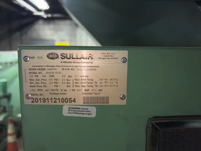 2019 SULLAIR SN5509 75 AC STATIONARY AIR COMPRESSOR - undefined