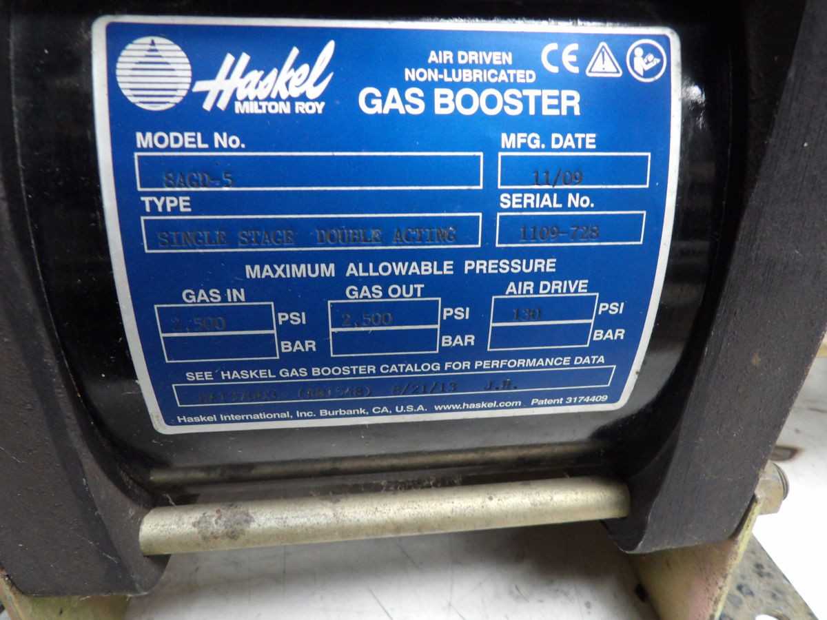 HASKEL 8AGD-5, CONTROLS FOR VALVES AND FLOW, 1:5 COMP, 750 PSI OUT, 150 PSI DRIVE - GAS COMPRESSORS