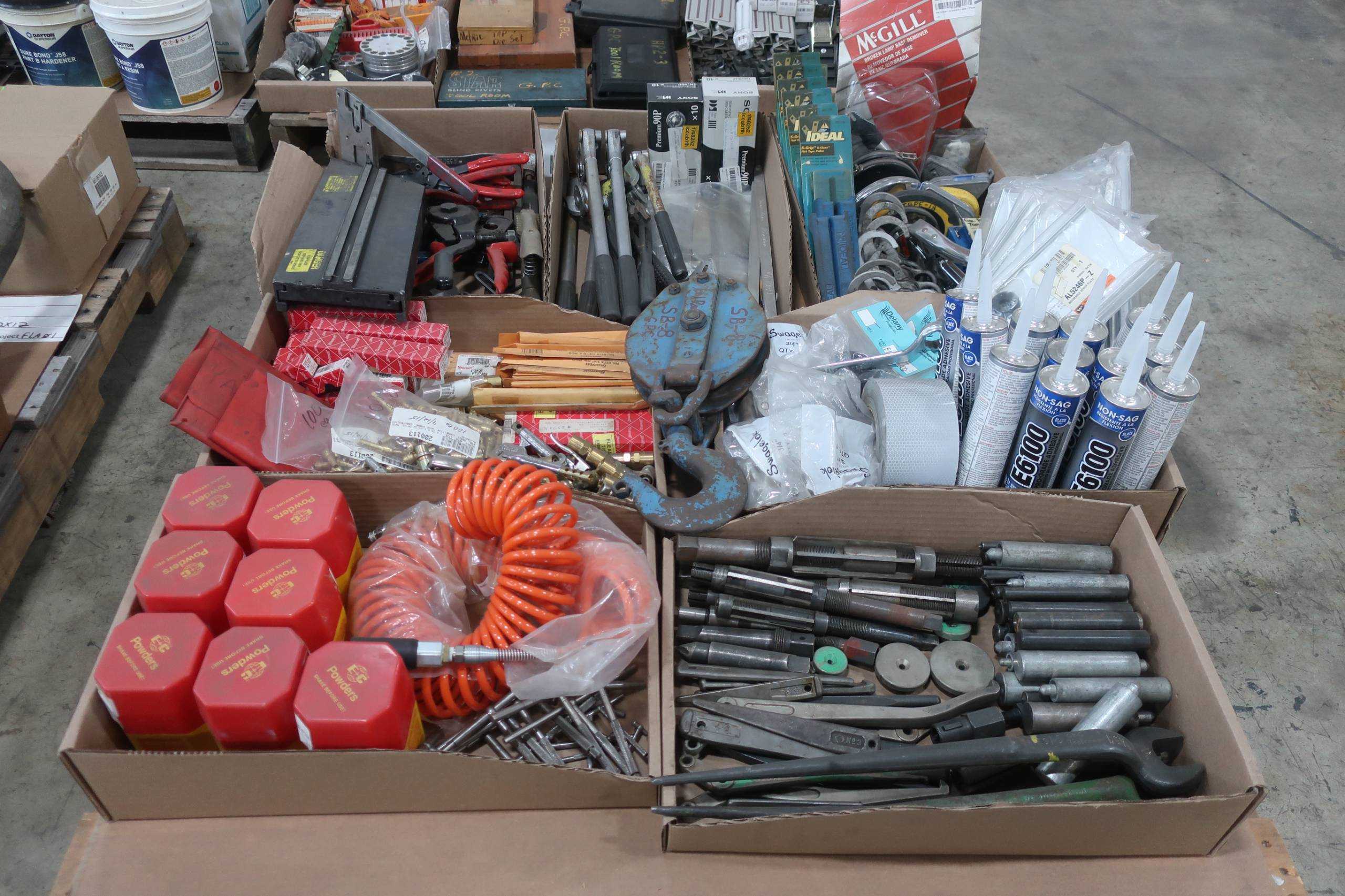 4 PALLETS OF ASSORTED SHOP SUPPLIES - TOOLS