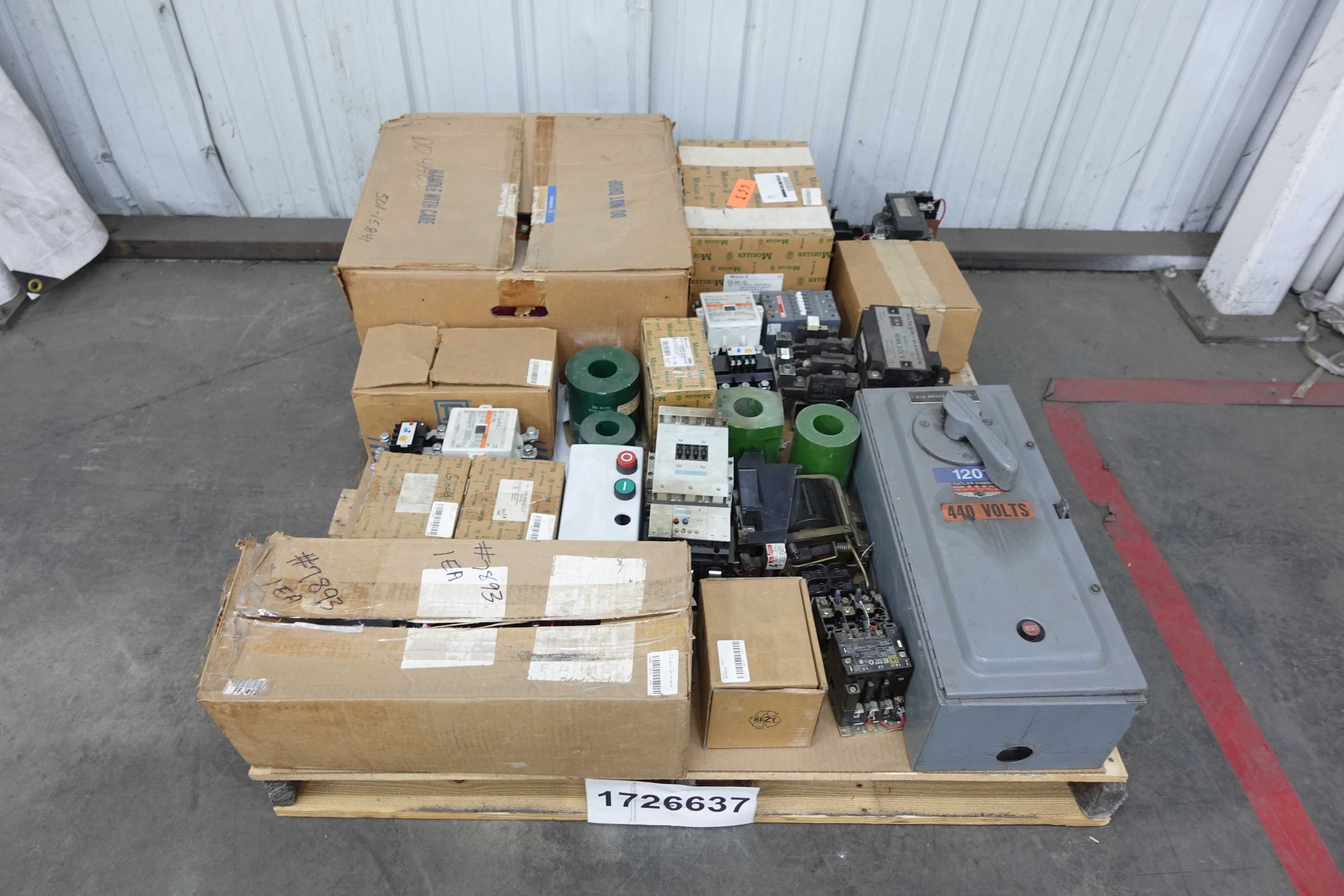 SKU 1726637 - PALLET OF ASSORTED MOTOR STARTERS, CONTACTORS, OVERLOAD RELAYS - ELECTRICAL COMPONENTS