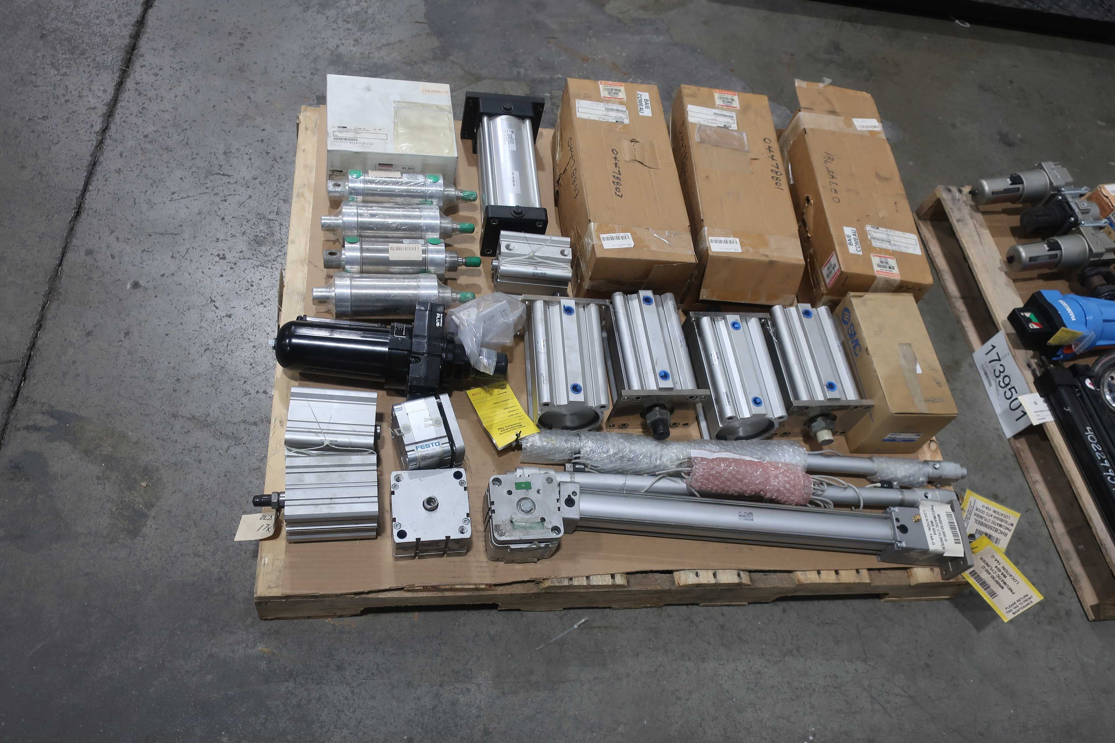 SKU 1739501 - 4 PALLETS OF ASSORTED PNEUMATICS - PNEUMATIC PARTS