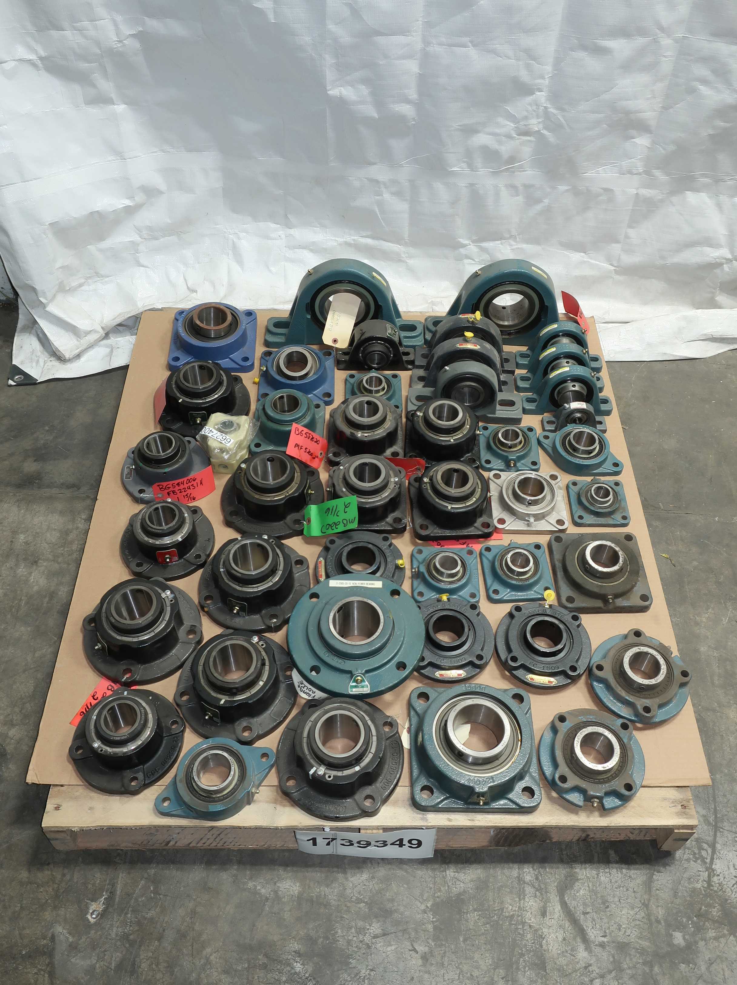 SKU 1739349 - PALLET OF ASSORTED BEARINGS, MOUNTED, DODGE, SEAL MASTER, REXNORD, SKF, LINK BELT - BEARINGS