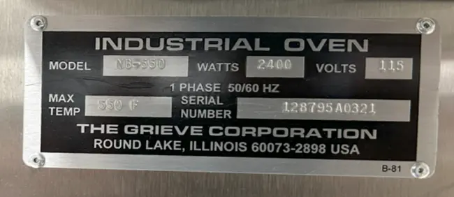 THE GRIEVE CORP NB-550 INDUSTRIAL OVEN - undefined