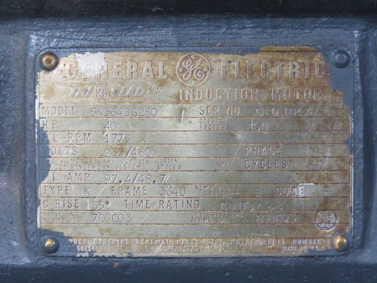 GE 5K364BG280 AC MOTORS, 3-PH, 40 HP PWR, 1775 RPM SPD, 208-230/460V VOLT, 254T FRAME - ELECTRIC MOTORS
