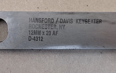 HANSFORD DAVIS D-4312 KEYSEATER, 12MM X 20AF - MACHINE TOOLING