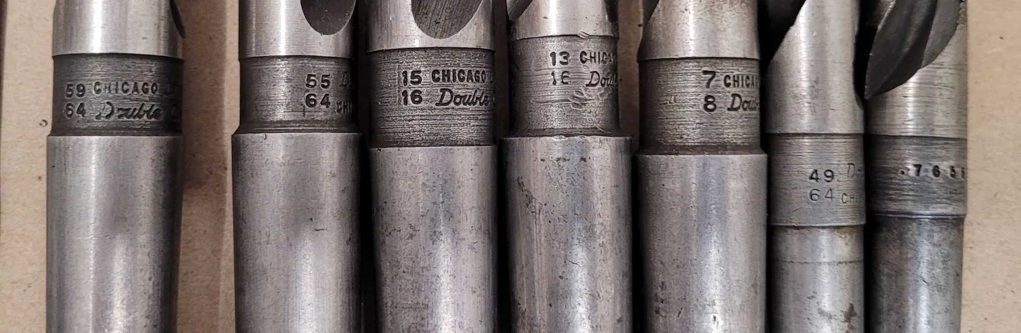 CHICAGO-LATROBE 7-PIECE HSS TWIST DRILL SET, MT2, MT3 & STRAIGHT SHANKS, 49/64" TO 59/64" - MACHINE TOOLING