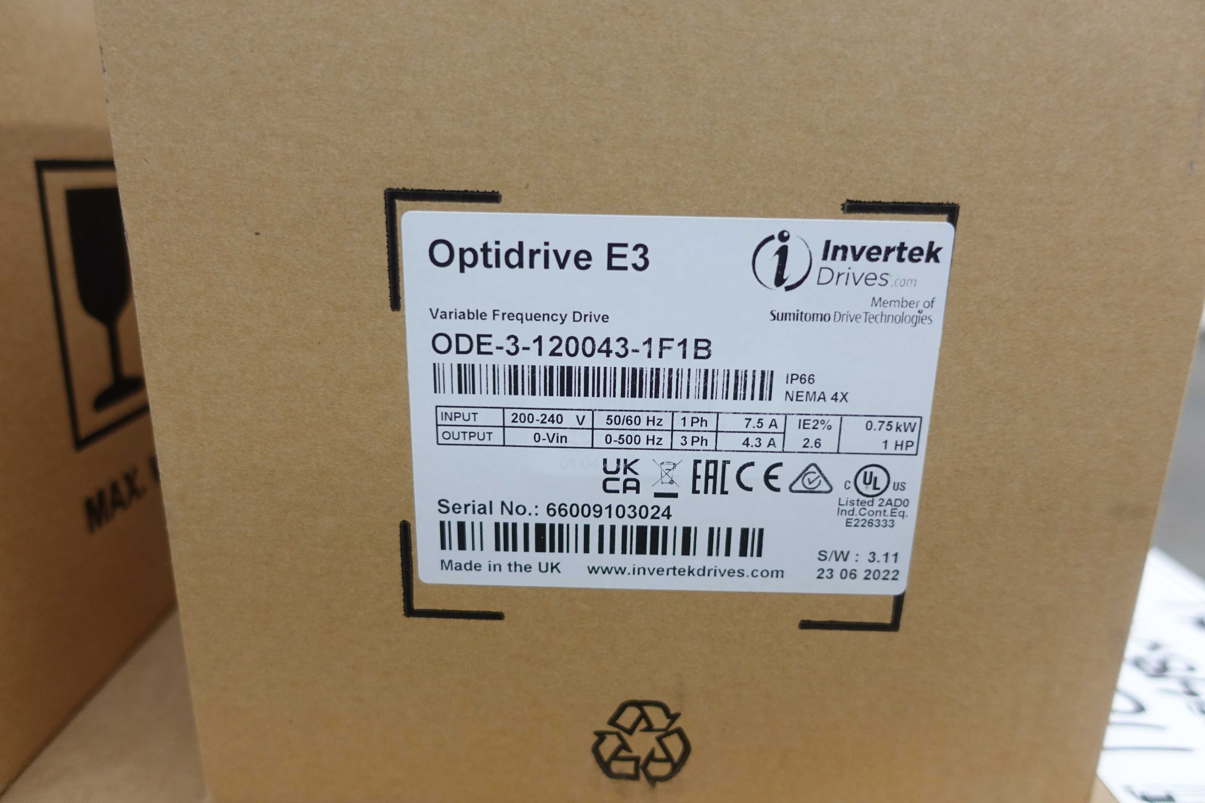 SKU 1726449 - PALLET OF INVERTEK DRIVES, ODE-3-120043-1F1B (X9), ODE-2-12005-1H01X (X3) - MOTOR DRIVES