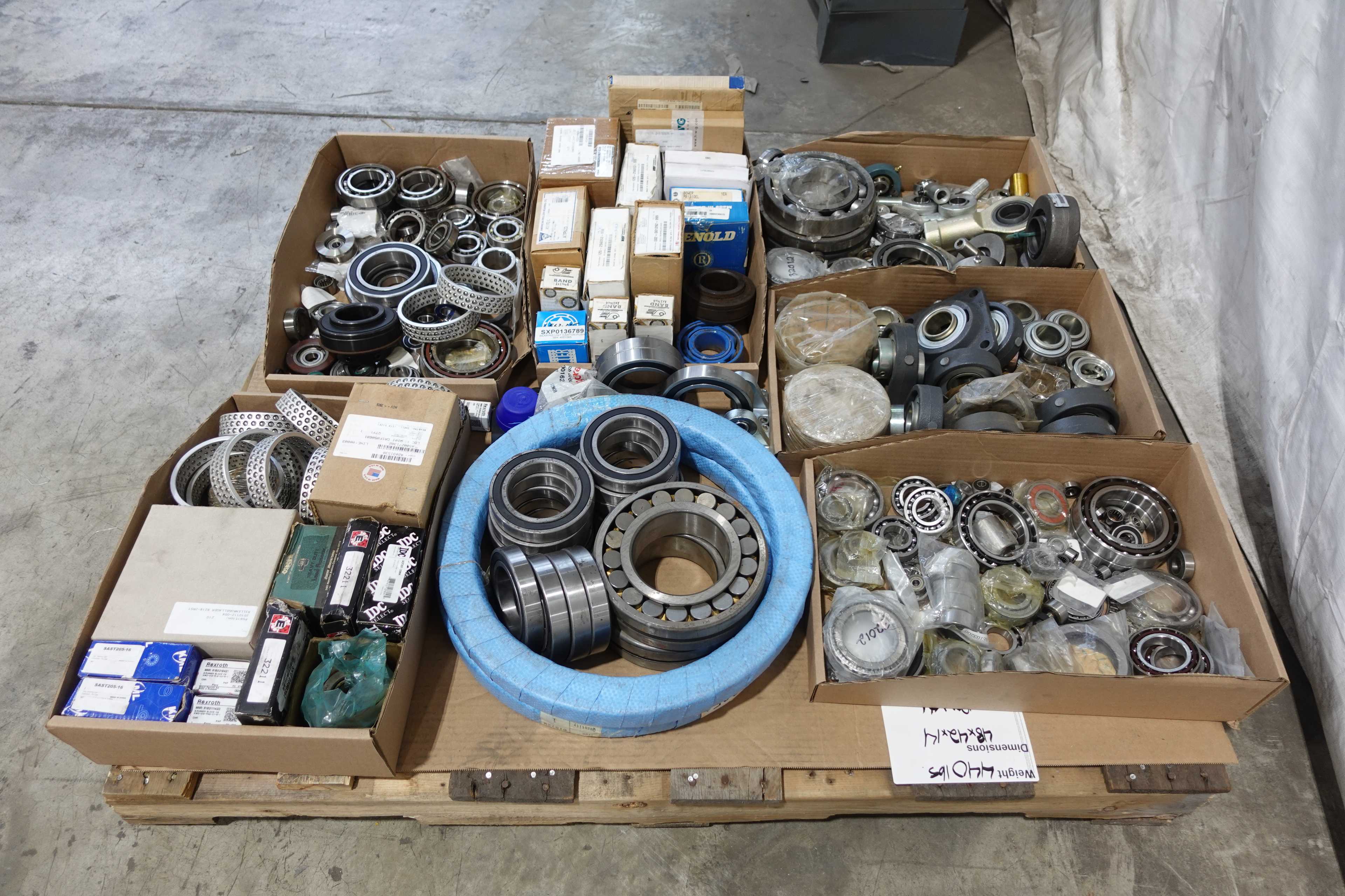 SKU 1739355 - PALLET OF ASSORTED MOUNTED, NEEDLE, BALL, ROLLER, INSERT AND ROD END BEARINGS - BEARINGS