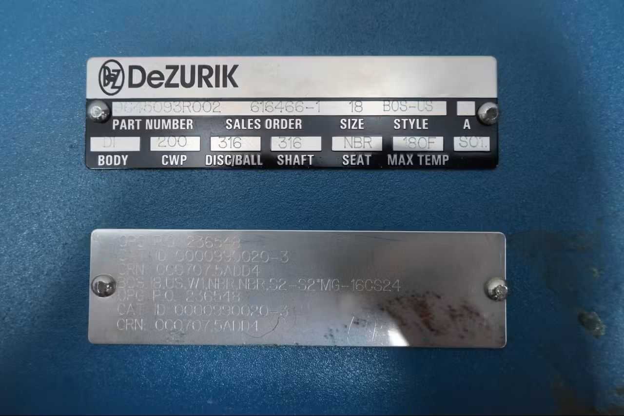 SKU 1711294 - DEZURIK 9645093R002 BUTTERFLY VALVE, 18 IN - BUTTERFLY VALVE