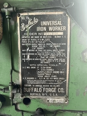 BUFFALO 1/2 UNIVERSAL MECHANICAL IRONWORKER - 50 TON CAPACITY, COPER AND NOTCHER - IRONWORKERS