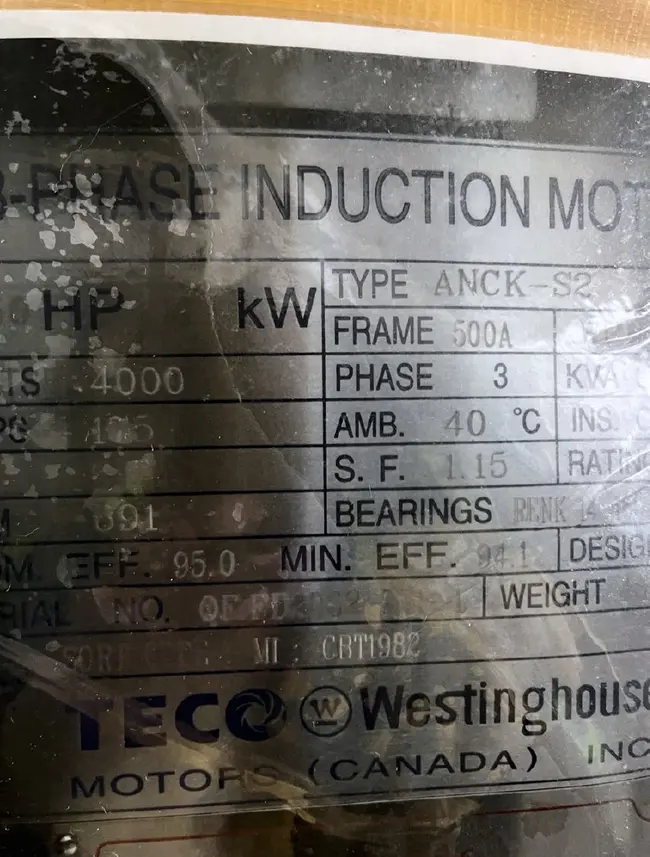 TECO WESTINGHOUSE ANCK-S2 1,250 HP INDUCTION MOTOR - undefined