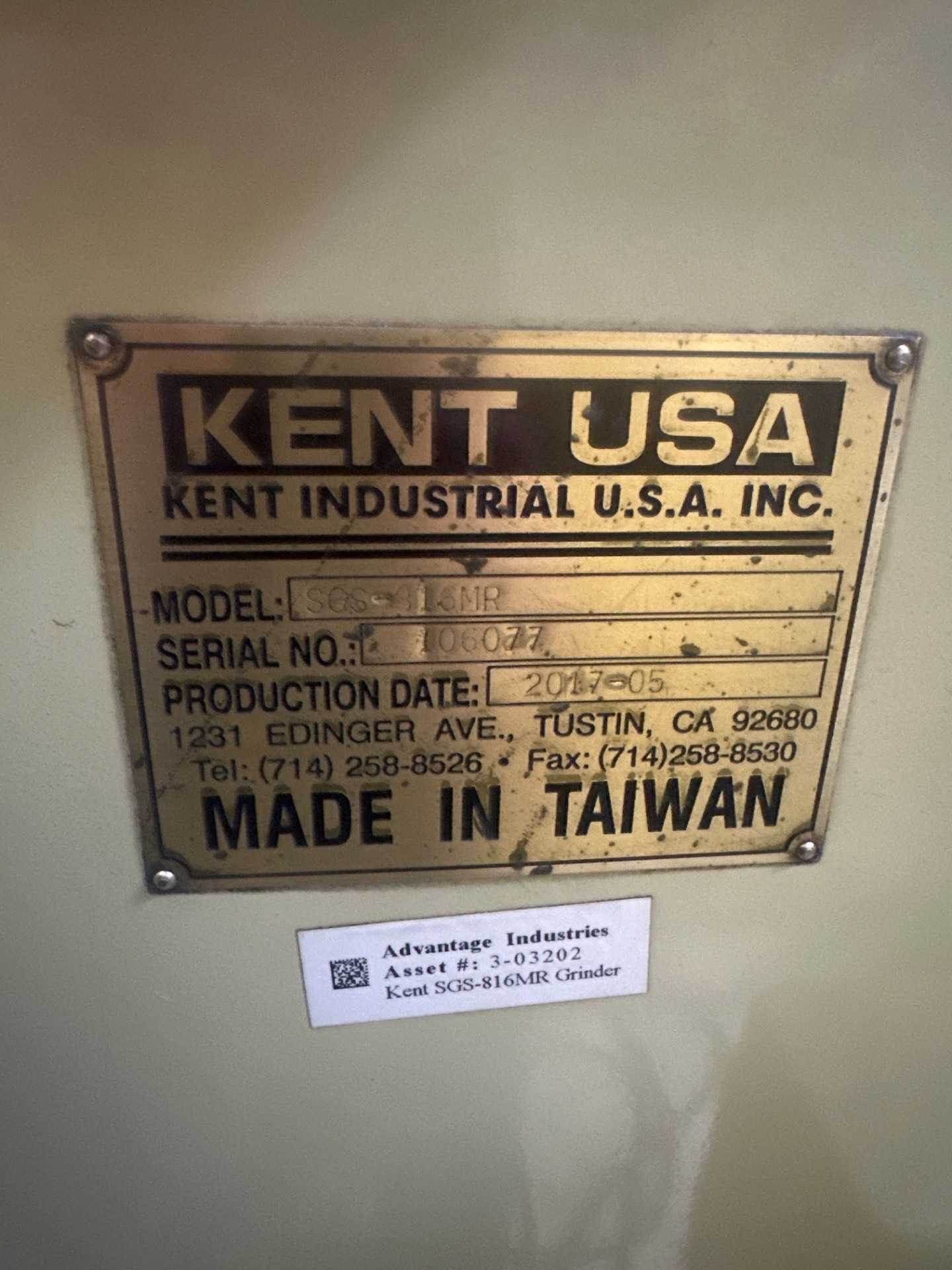 2017 KENT USA SGS-816MR SURFACE GRINDER, 8X16IN, 2HP, 3500 RPM, RAPID ELEVATION, 1540 LBS - SURFACE GRINDERS