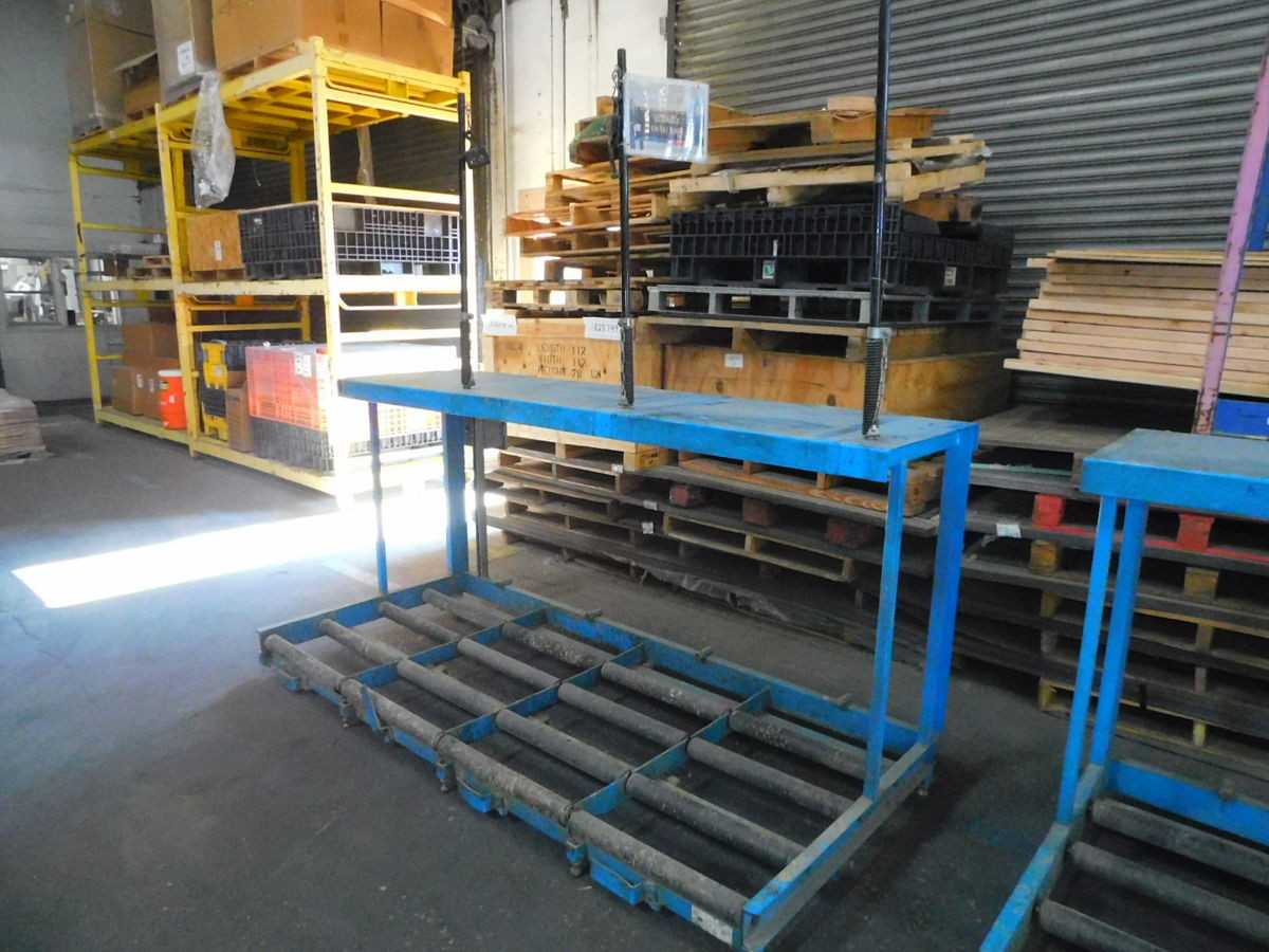 M6881 BATTERY ROLLER SERVICE STAND WITH CHARGER SHELF, 93 IN WIDTH, 41 IN DEPTH, 45 IN HEIGHT - WORK TABLES