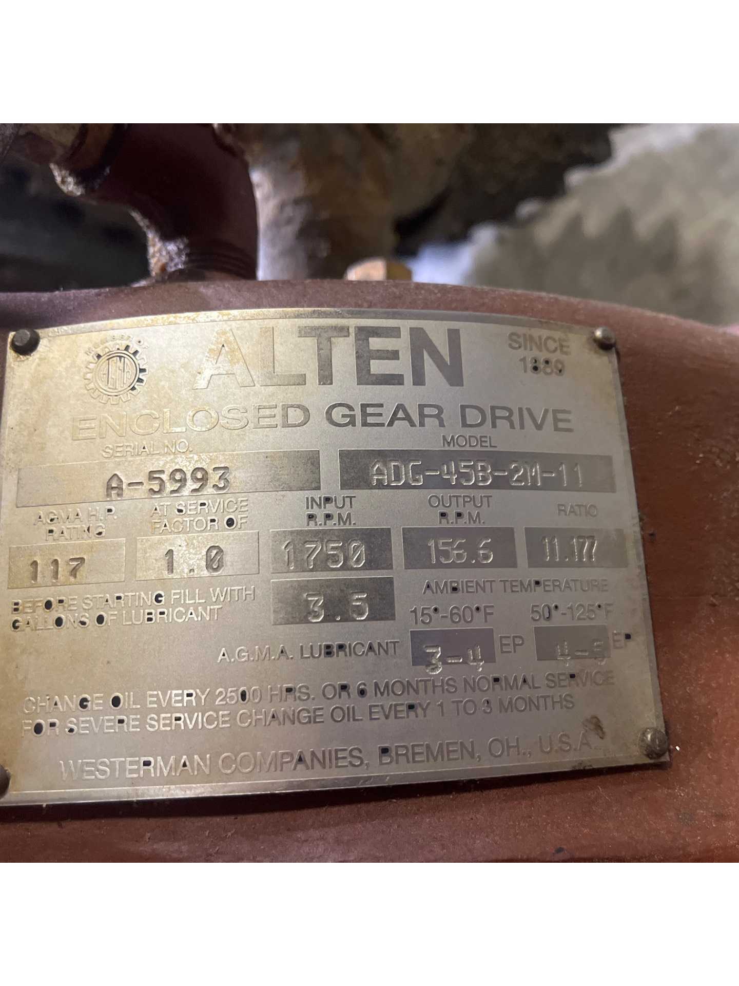ALTEN ADG-45B-2M-11 ENCLOSED GEAR DRIVE - ENCLOSED GEAR DRIVE