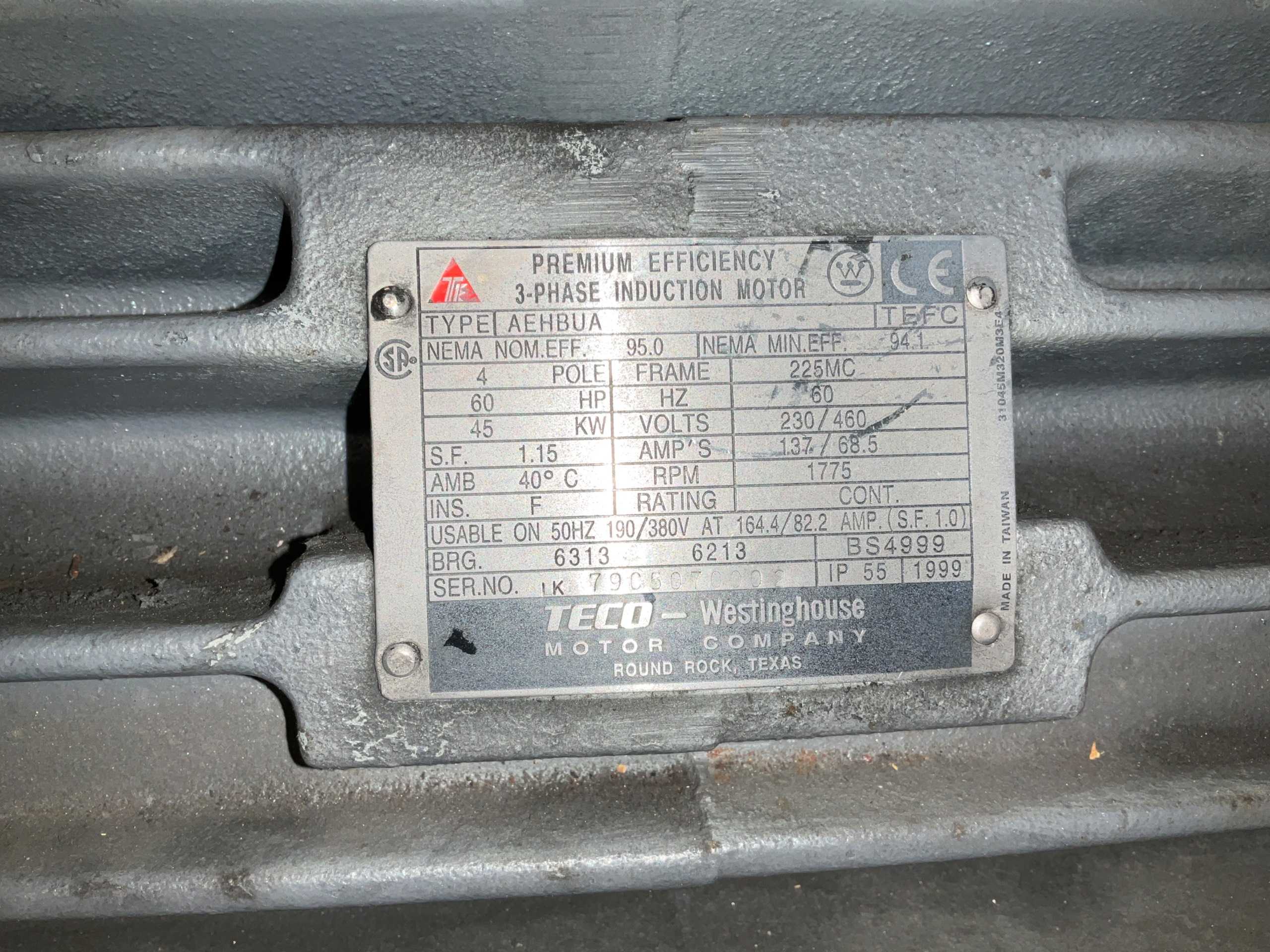 1999 TECO WESTINGHOUSE AEHBUA AC MOTOR - AC MOTOR