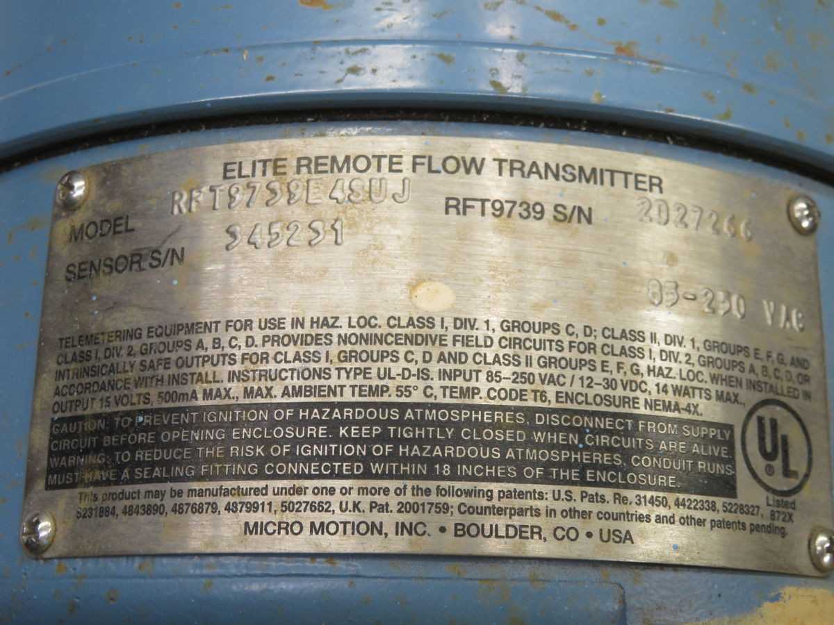 MICRO MOTION RFT9739E 4SU FLOW XMITTER, 85-205VAC POWER, 4-20MA OUT, HART COMM, NEMA 4X/IP66 ENC - FLOW METER