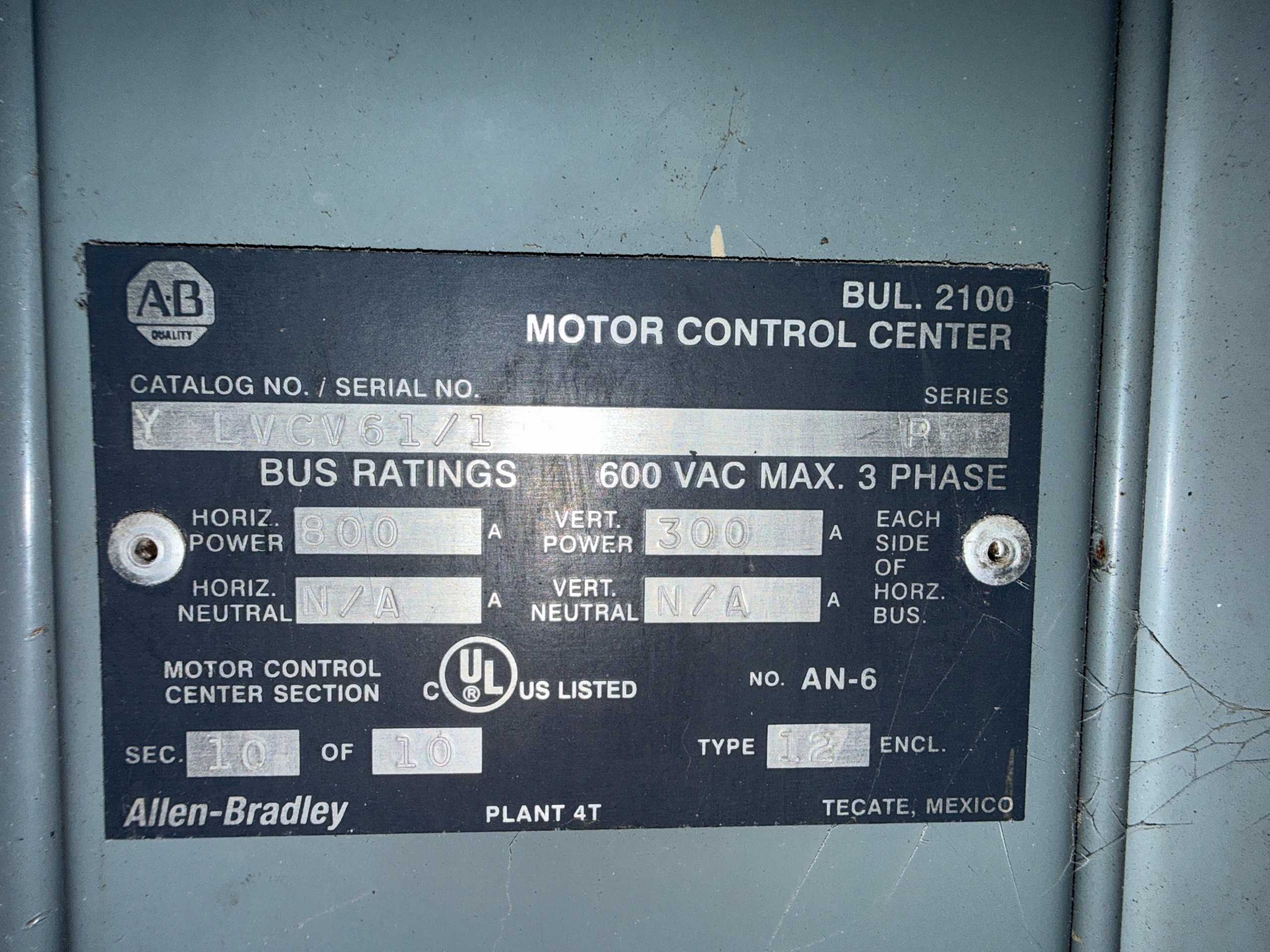 BULK QTY OF ALLEN BRADLEY 2100 CENTERLINE MCC, 10 SECTIONS - MOTOR CONTROL CENTERS