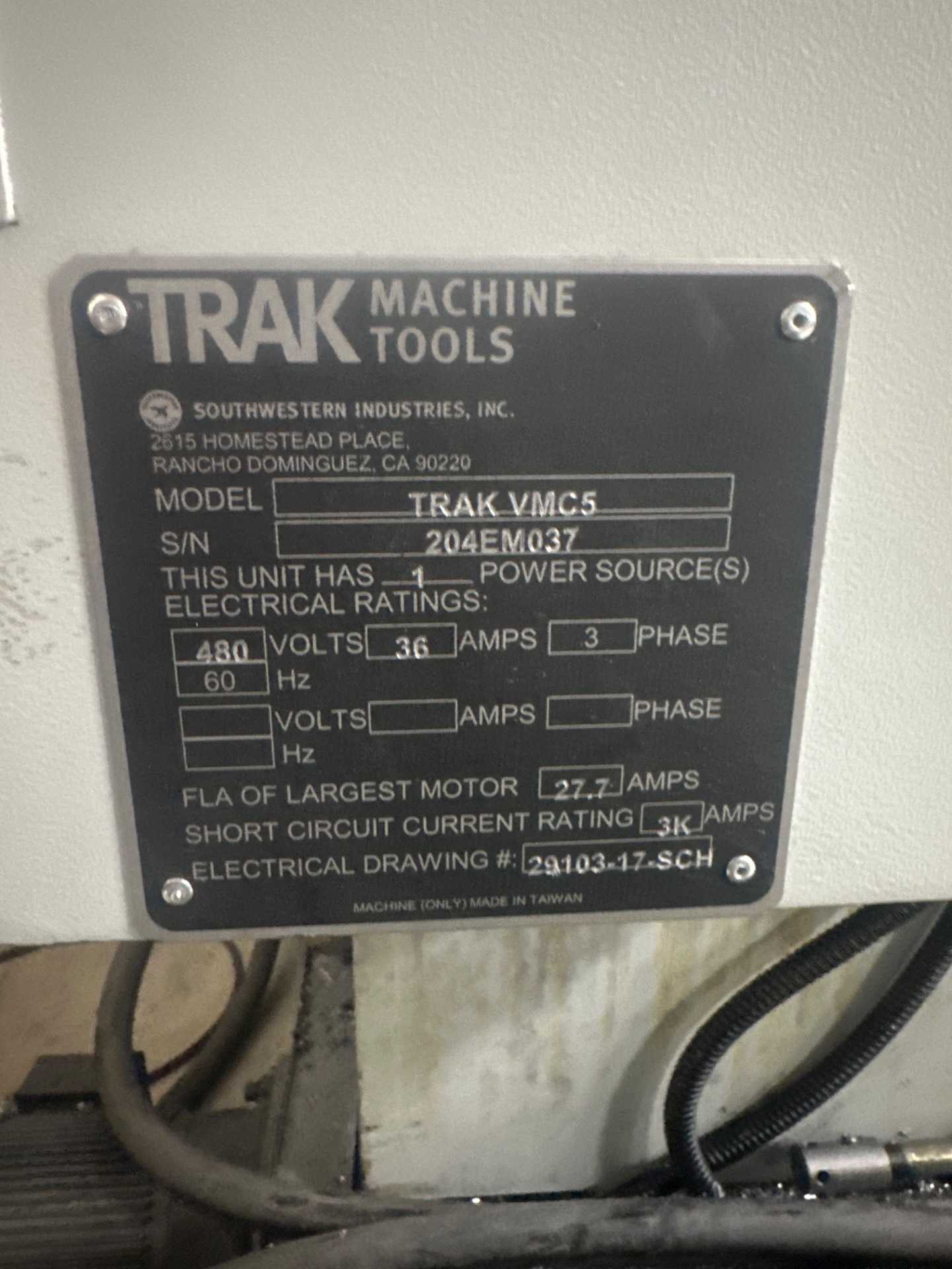 TRAK VMC5 VERTICAL MACHINING CENTER, 20X16X20IN, 8K RPM, CAT40, 16 ATC, PROTOTRAK RMX CNC - VERTICAL MACHINING CENTERS
