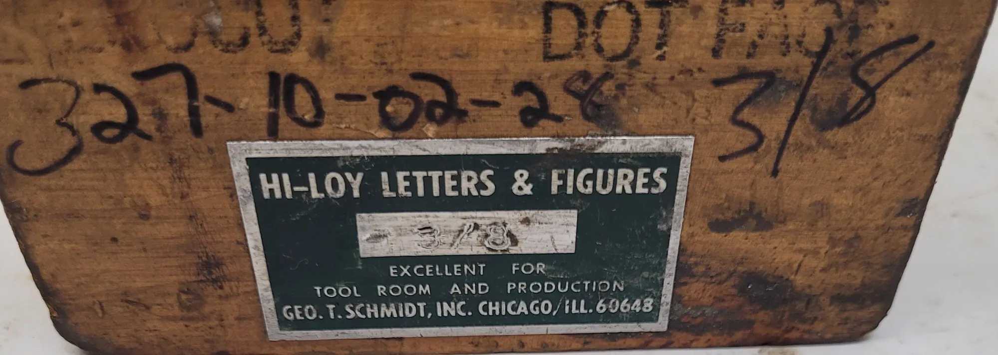 GEORGE SCHMIDT INC HI-LOY 3/8" STAMP SET, 9 PIECE, 0-8 # WITH WOODEN BOX - MACHINE TOOLING