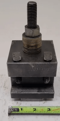 SQUARE TOOL POST HOLDER, DIMENSIONS: 3.25" W X 3.25" L X 3.25" H (W/O BOTTOM PLATE), 1.5" GAP - MACHINE TOOLING