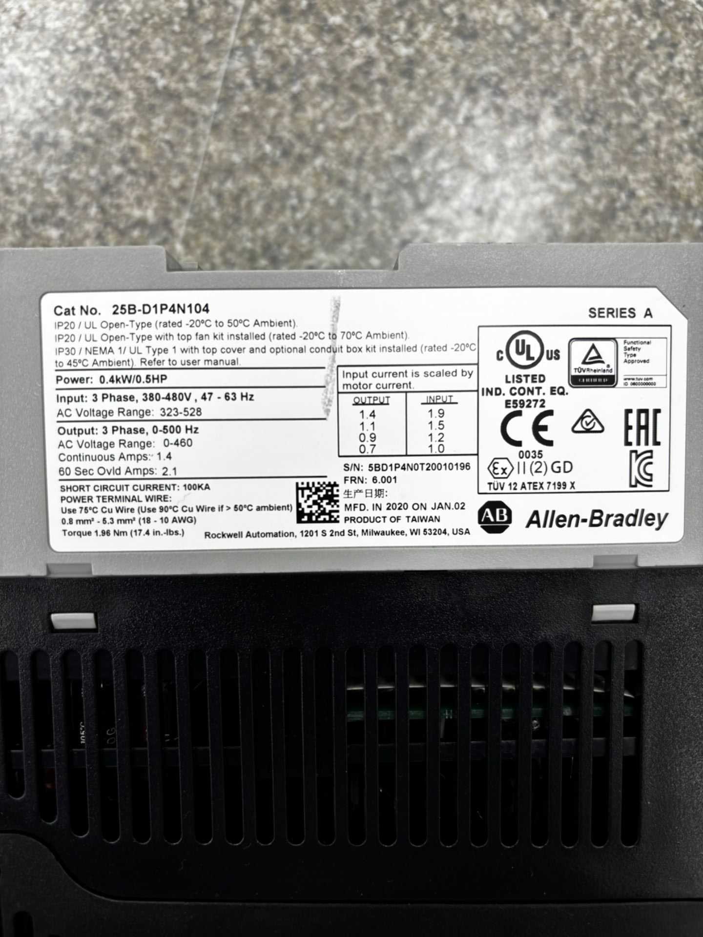 2020 ALLEN BRADLEY 25B-D1P4N104 AC VFD DRIVES - AC VFD DRIVES
