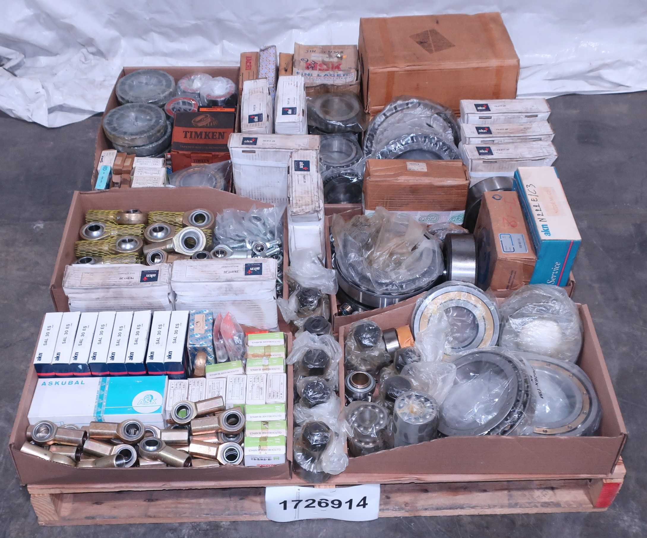 SKU 1726914 - PALLET OF ASSORTED BEARINGS,  TIMKEN, AKN, CBF, NTN, NSK, NACHI, NKE, FAG, SKL, KOYO - BEARINGS